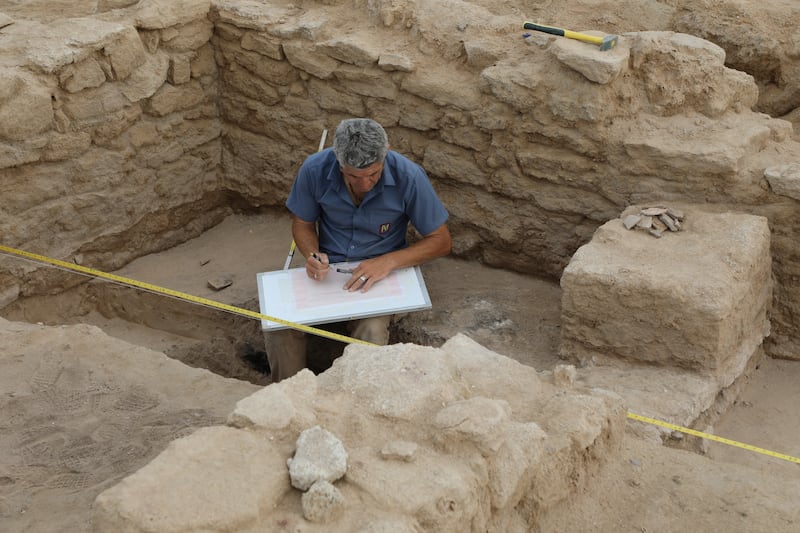 Dr Michele Degli Esposti, head of the Italian Archaeological Mission in Umm Al Quwain and researcher at the Polish Academy of Sciences, surveys part of the site. 