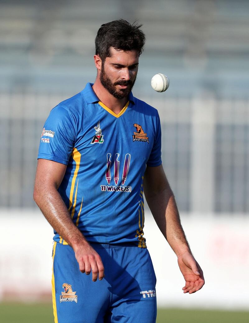 Sharjah, United Arab Emirates - October 17, 2018: Captain Ben Cutting of the Nangarhar Leopards during the game between Balkh Legends and Nangarhar Leopards in the Afghanistan Premier League. Wednesday, October 17th, 2018 at Sharjah Cricket Stadium, Sharjah. Chris Whiteoak / The National