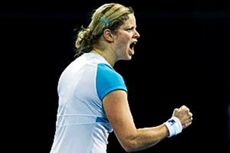 epa01983967 Kim Clijsters of Belgium in action during the final of the Brisbane International against Justine Henin of Belgium in Brisbane, Australia, 09 January 2010.  EPA/DAVE HUNT AUSTRALIA AND NEW ZEALAND OUT *** Local Caption ***  01983967.jpg