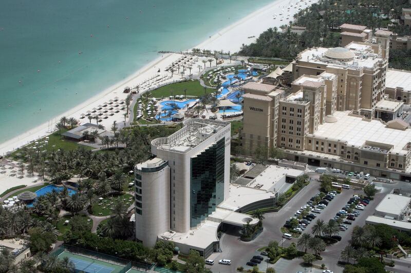 DUBAI, UNITED ARAB EMIRATES - August 7:  View of the Marina from the 52nd floor of the Harbour Hotel & Residence in Dubai on August 7, 2008.  Pictured is the Westin Hotel and the Le Meridien Mina Seyahi.  (Randi Sokoloff / The National) *** Local Caption ***  RS012-MARINA.jpgRS012-MARINA.jpg