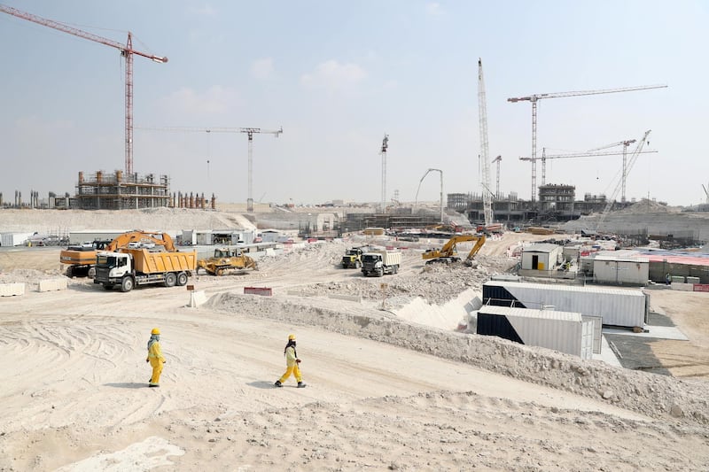 Dubai, United Arab Emirates - November 12th, 2017: Construction work on the Expo 2020 site at the Al Wasl Plaza. Sunday, November 12th, 2017 at Expo 2020 Site, Mohammad Bin Zayed Road, Dubai. Chris Whiteoak / The National