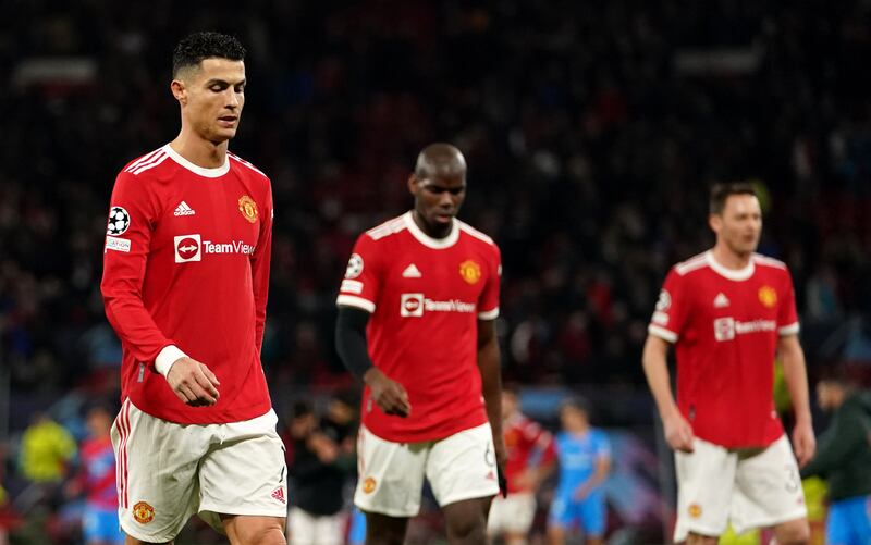 Manchester United's Cristiano Ronaldo looks dejected after their Champions League exit against Atletico Madrid. PA