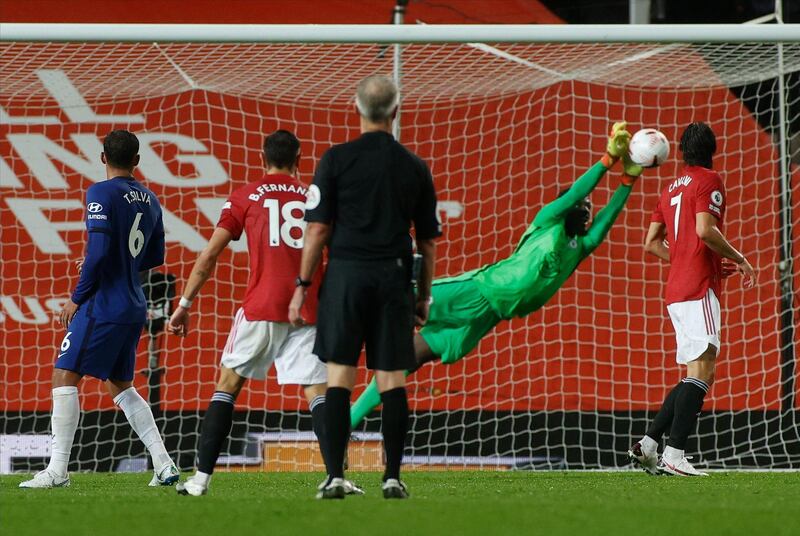 Chelsea's goalkeeper Edouard Mendy saves a shot at goal. EPA