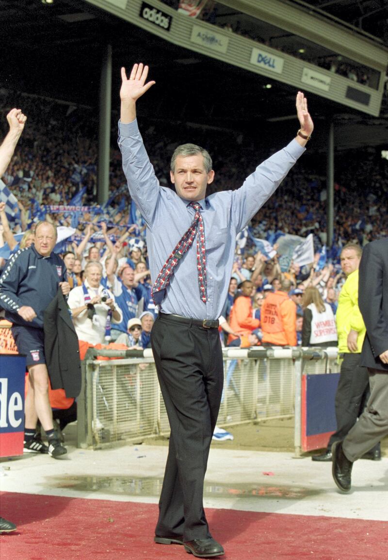 29 May 2000:  George Burley of Ipswich celebrates during the Division 1 Play-off final against Barnsley at Wembley, London. Ipswich won 4-2.    \ Mandatory Credit: Mark Thompson /Allsport