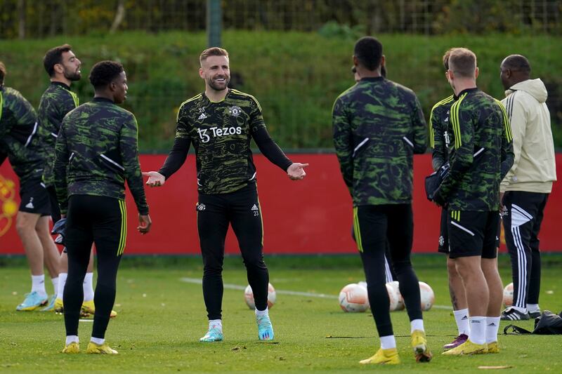 Luke Shaw at the Aon Training Complex in Carrington. PA