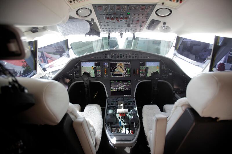 March 5, 2013 (Abu Dhabi) The flight deck of a Falcon business jet on display at the Air Expo March 5, 2013. (Sammy Dallal / The National)