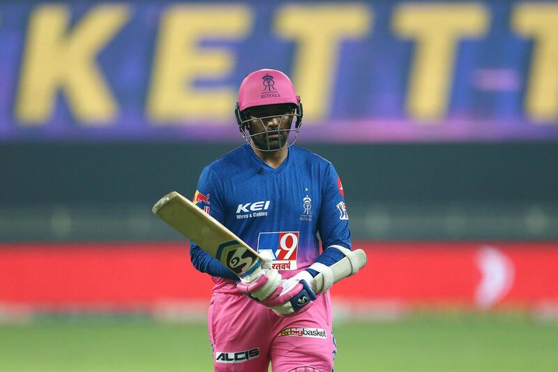 Robin Uthappa of Rajasthan Royals departs during match 54 of season 13 of the Dream 11 Indian Premier League (IPL) between the Kolkata Knight Riders and the Rajasthan Royals held at the Dubai International Cricket Stadium, Dubai in the United Arab Emirates on the 1st November 2020.  Photo by: Ron Gaunt  / Sportzpics for BCCI