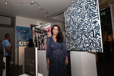 Lebanese artist Tania Zantout at the book launch of 'Drawing Lines' in Beirut