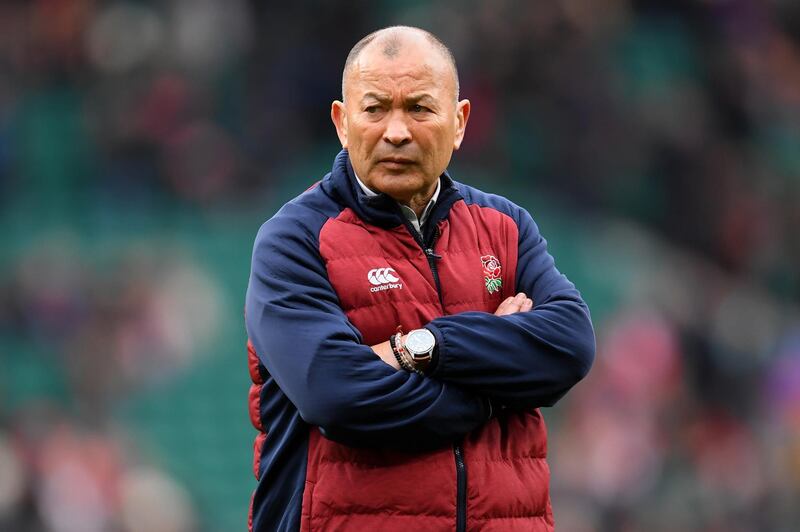 LONDON, ENGLAND - MARCH 07: Eddie Jones, Head Coach of England watches over the warm up prior to the 2020 Guinness Six Nations match between England and Wales at Twickenham Stadium on March 07, 2020 in London, England. (Photo by Laurence Griffiths/Getty Images)