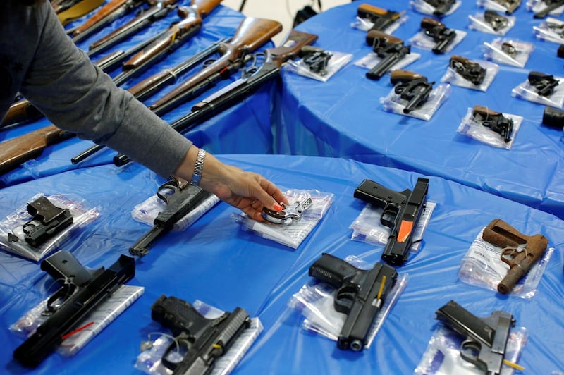 Guns are displayed after a gun buyback event organized by the New York City Police Department (NYPD), in the Queens borough of New York City, U.S. Reuters