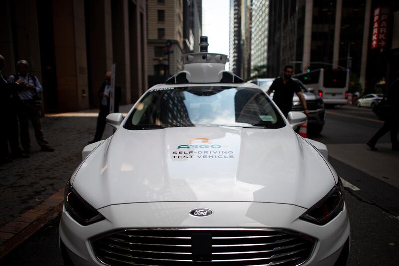A self-driving car operated by Pittsburgh start-up Argo AI in New York. The company is working with Lyft and Ford to commercialise driverless ride-hailing services at scale. AFP