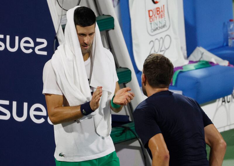 Djokovic at the Dubai Duty Free Tennis Stadium. Reuters