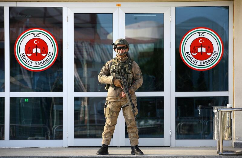 A Turkish soldier stands guard outside the Silivri Prison and Courthouse complex near Istanbul, Turkey March 9, 2018. REUTERS/Huseyin Aldemir