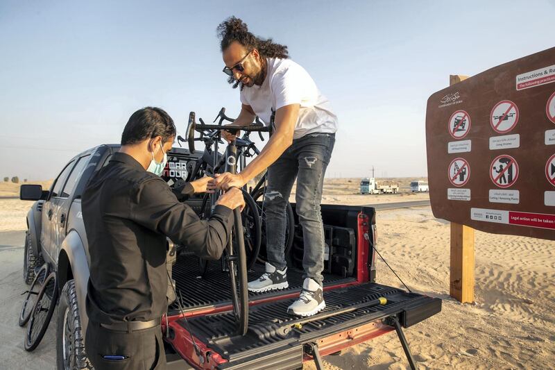 DUBAI UNITED ARAB EMIRATES. 24 NOVEMBER 2020. Omar Nour of Ventum bicycles, at the Al Qudra track, a region-made super fast bicycles. (Photo: Antonie Robertson/The National) Journalist: Nick Webster. Section: National.
