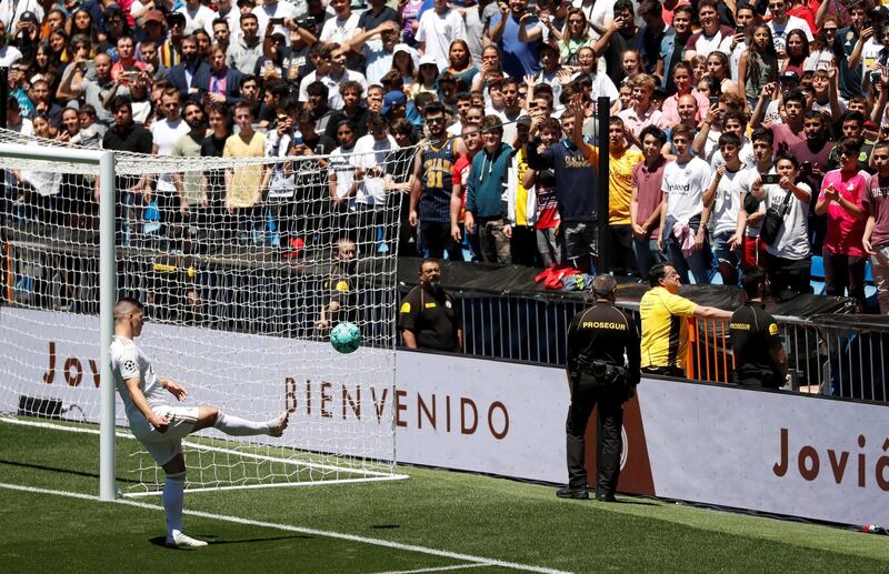 Luka Jovic is presented to the fans inside the Santiago Bernabeu. Reuters