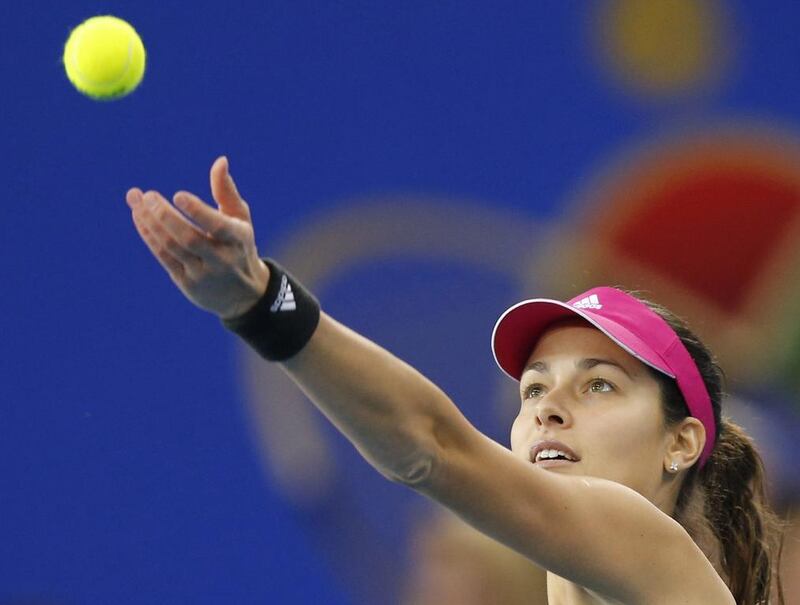 Indian Aces' Ana Ivanovic serves to UAE Royals' Kristina Mladenovic on Saturday at the IPTL in Dubai. Ahmed Jadallah / Reuters