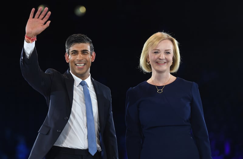 Candidates Rishi Sunak and Liz Truss at the Conservative Party leadership election hustings at Wembley Arena, London.  This was the final hustings attended by Tory Party members who will vote for the new leader and next prime minister. EPA