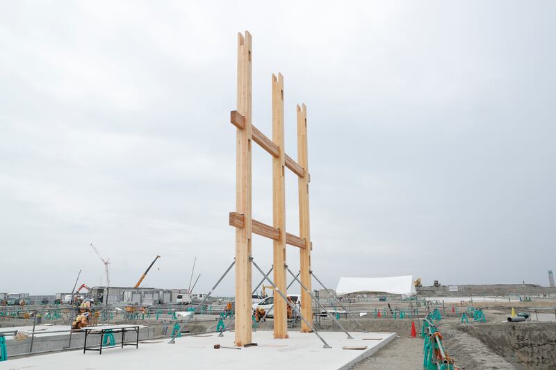 Construction work has begun to build a gigantic wooden roof at  Yumeshima, a man-made island in southern Japan. Photo: Japan Association for the 2025 World Exposition/ Obayashi Corporation 