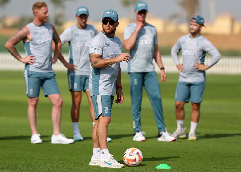 England head coach Brendon McCullum oversees training in Abu Dhabi