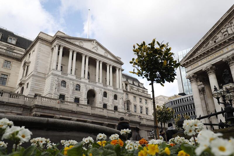 A view of the Bank of England building in central London on February 7, 2019.  The Bank of England launched a probe on December 19 after discovering some investors eavesdropped on press briefings moments before they were broadcast, reportedly to hand a split-second advantage to high-speed traders. / AFP / Adrian DENNIS
