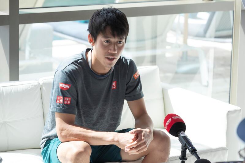 DUBAI, UNITED ARAB EMIRATES. 24 FEBRUARY 2019.  Kei Nishikori at a media round table ahead of the Dubai Duty Free Tennis Championships. (Photo: Antonie Robertson/The National) Journalist: John McAuley. Section: Sport.