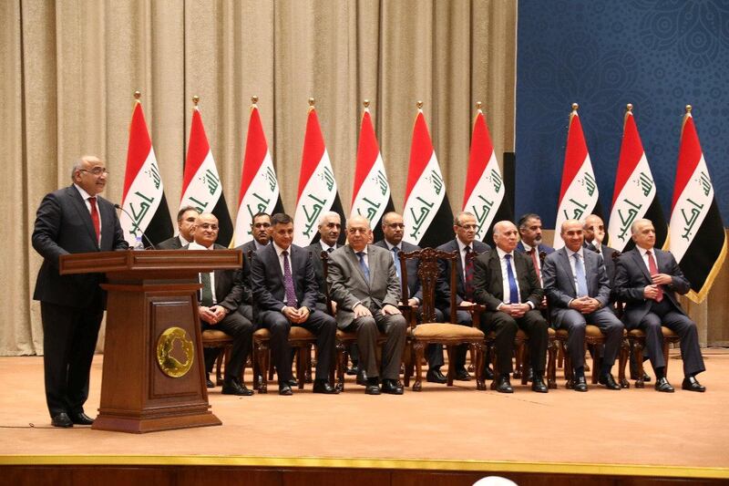 Iraq's Prime Minister-designate Adel Abdul Mahdi speaks to parliament as he announces his new cabinet at parliament headquarters in Baghdad, Iraq. Reuters