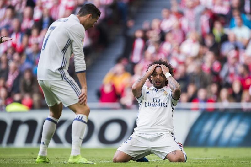 Marcelo and Cristiano Ronaldo of Real Madrid react after going a goal down to Athletic Bilbao. Juan Manuel Serrano Arce / Getty Images