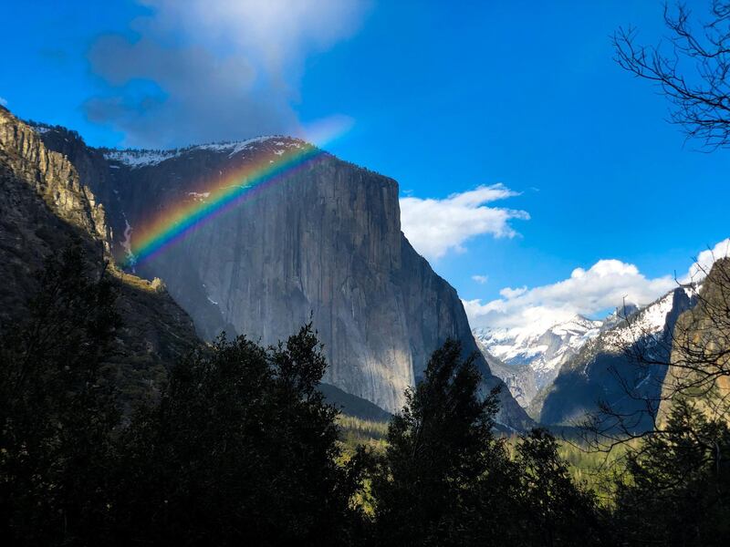 A rainbow is seen across the Yosemite Valley in front of El Capitan granite rock formation in Yosemite National Park, California. Reuters