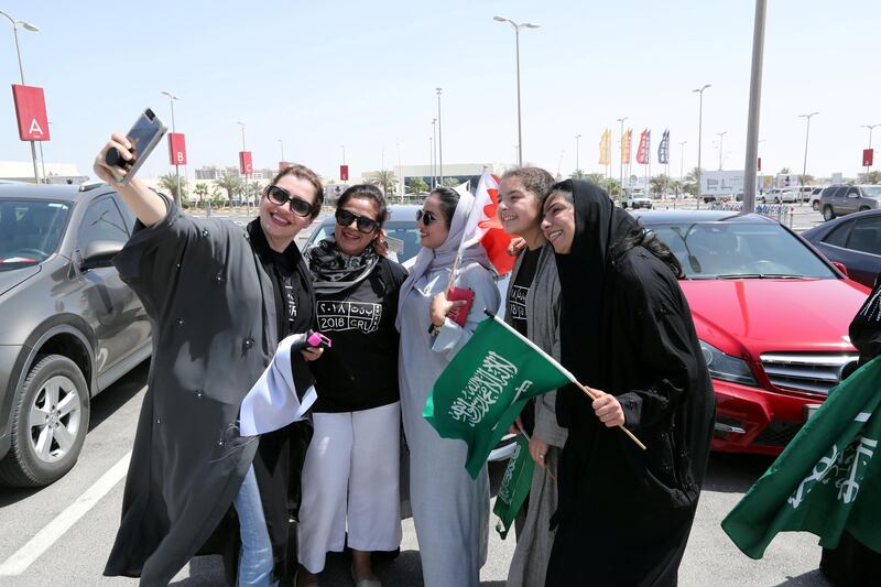 Bahraini and Saudi women celebrate the lifting of the driving ban on women in east Saudi Arabia, June 24, 2018. REUTERS/Hamad I Mohammed