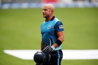 Dubai, United Arab Emirates, January 29, 2016:     Leo Lions' Herschelle Gibbs reacts to being caught out by the Capricorn Commanders during their Masters Champions League Cricket match at Dubai International Cricket Stadium in Dubai on January 29, 2016. Christopher Pike / The National

Job ID: 73266
Reporter:  N/A
Section: Sport
Keywords: 




 *** Local Caption ***  CP0129-sp-MCL Cricket-04.JPG