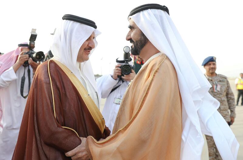 His Highness Sheikh Mohammed bin Rashid Al Maktoum, the Vice President, Prime Minister and Ruler of Dubai, has arrived at the King Abdulaziz Air Base, in Dharan, leading the UAE delegation to the 29th Arab Summit, due to start tomorrow in the Saudi city of Dammam.
Prince Saud bin Nayef bin Abdul Aziz Al Saud, Governor of the Eastern Province, and a number of Saudi princes along with Ahmed Aboul-Gheit, Arab League Secretary General, welcomed H.H. Sheikh Mohammed upon arrival. WAM
