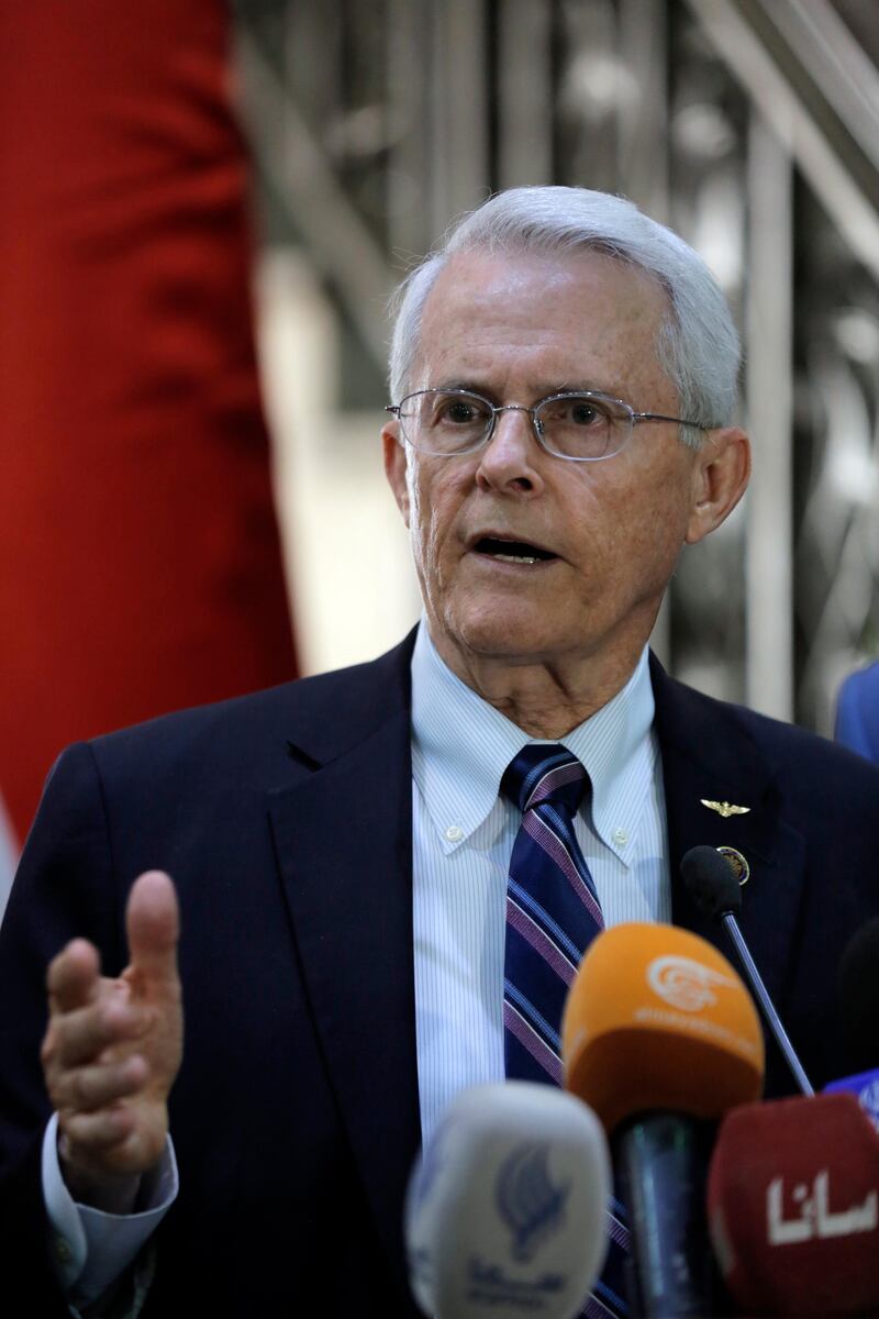 US Senator Richard Black holds a press conference after meeting Syrian Parliament Speaker Hammoudeh Sabbagh in Damascus, Syria. EPA