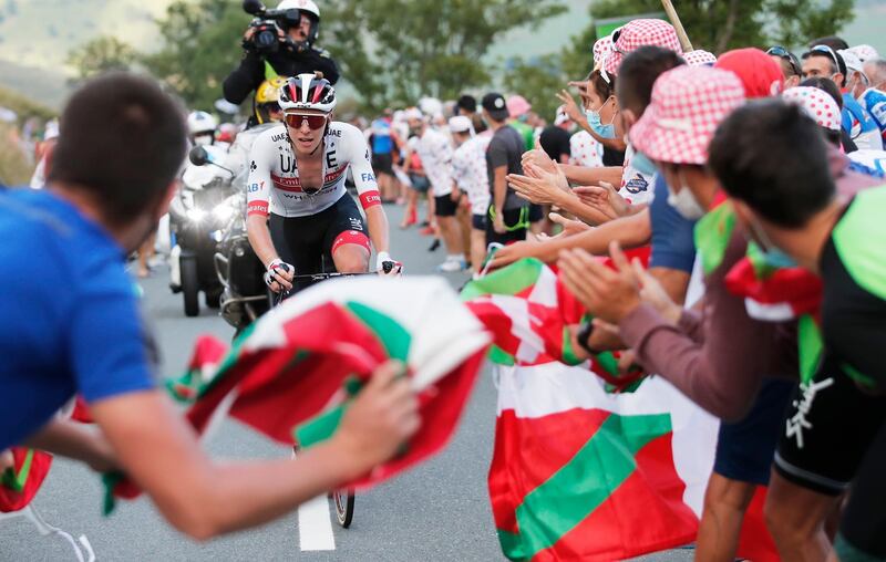 UAE Team Emirates rider Tadej Pogacar on Sunday. Reuters