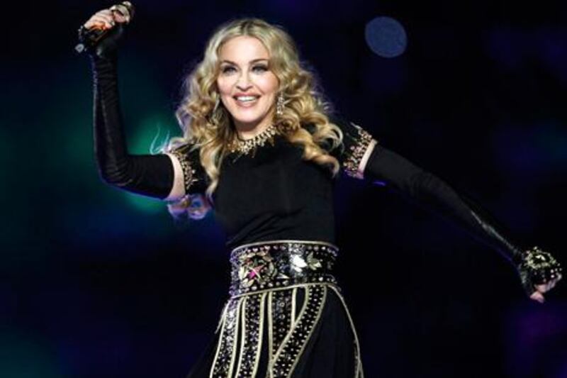 Madonna performs during the halftime show in the NFL Super Bowl on Sunday. Jeff Haynes / Reuters