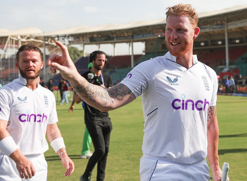 England captain Ben Stokes celebrates victory. Getty