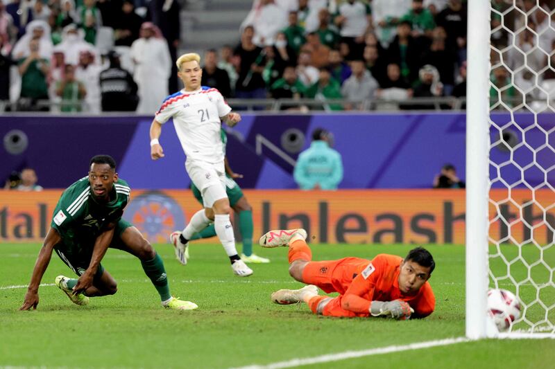Saudi Arabia's Abdullah Radif scores a goal that was later disallowed after a VAR review. AFP