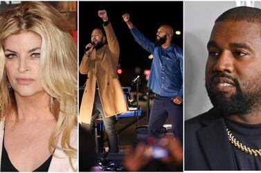 Celebrities including Kirstie Alley, John Legend and Kanye West have been tweeting about the US election. EPA, AP Photo, Getty Images 