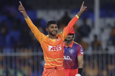 Zuhaib Zubair celebrates his dismissal of Rahul Chopra, his mate from UAE domestic cricket, while on debut for Gulf Giants in the ILT20. Photo: ILT20