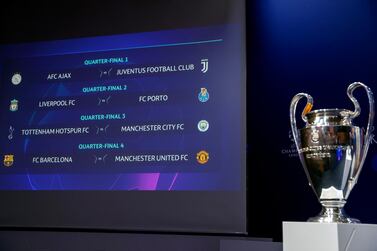The completed draw for the Uefa Champions League quarter-finals. AP Photo