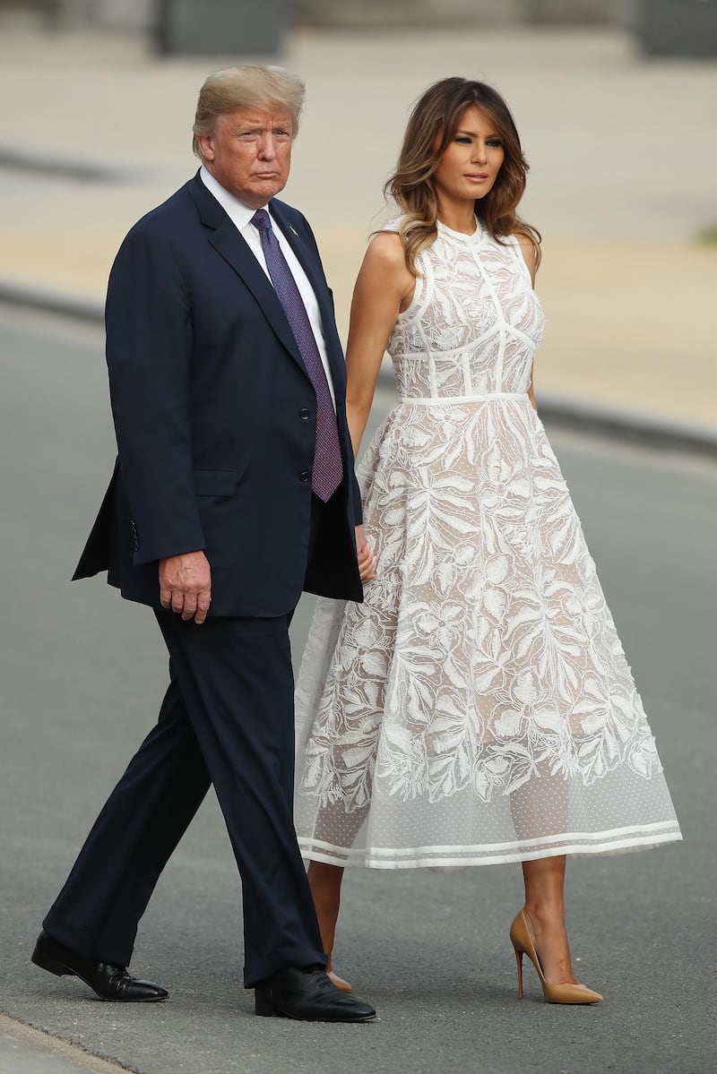 BRUSSELS, BELGIUM - JULY 11:  U.S. President Donald Trump and U.S. First Lady Melania Trump attend the evening reception and dinner at the 2018 NATO Summit on July 11, 2018 in Brussels, Belgium. Leaders from NATO member and partner states are meeting for a two-day summit, which is being overshadowed by strong demands by U.S. President Trump for most NATO member countries to spend more on defense.  (Photo by Sean Gallup/Getty Images)