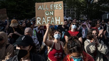 Peace activists in New York City on May 1. Getty Images via AFP