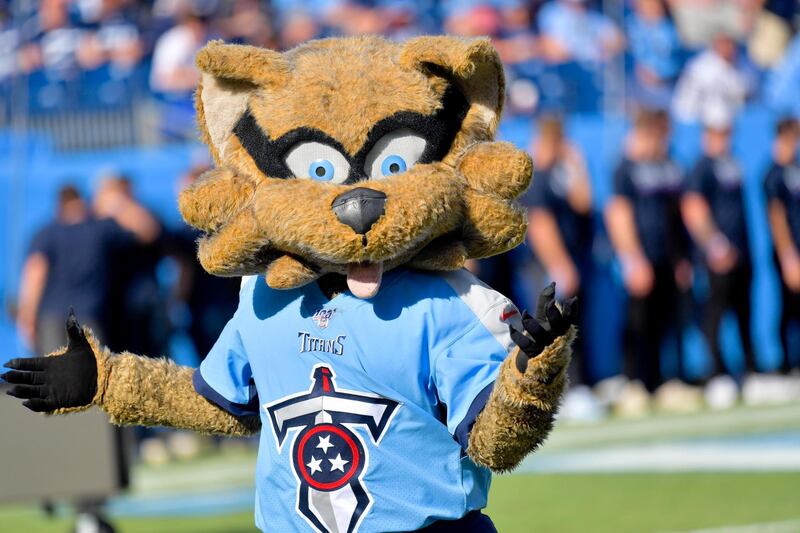 Oct 20, 2019; Nashville, TN, USA; Tennessee Titan mascot entertains fans prior to the game against the Los Angeles Chargers at Nissan Stadium. Mandatory Credit: Jim Brown-USA TODAY Sports