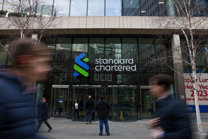 An entrance at the Standard Chartered Plc headquarters in London, UK. Bloomberg