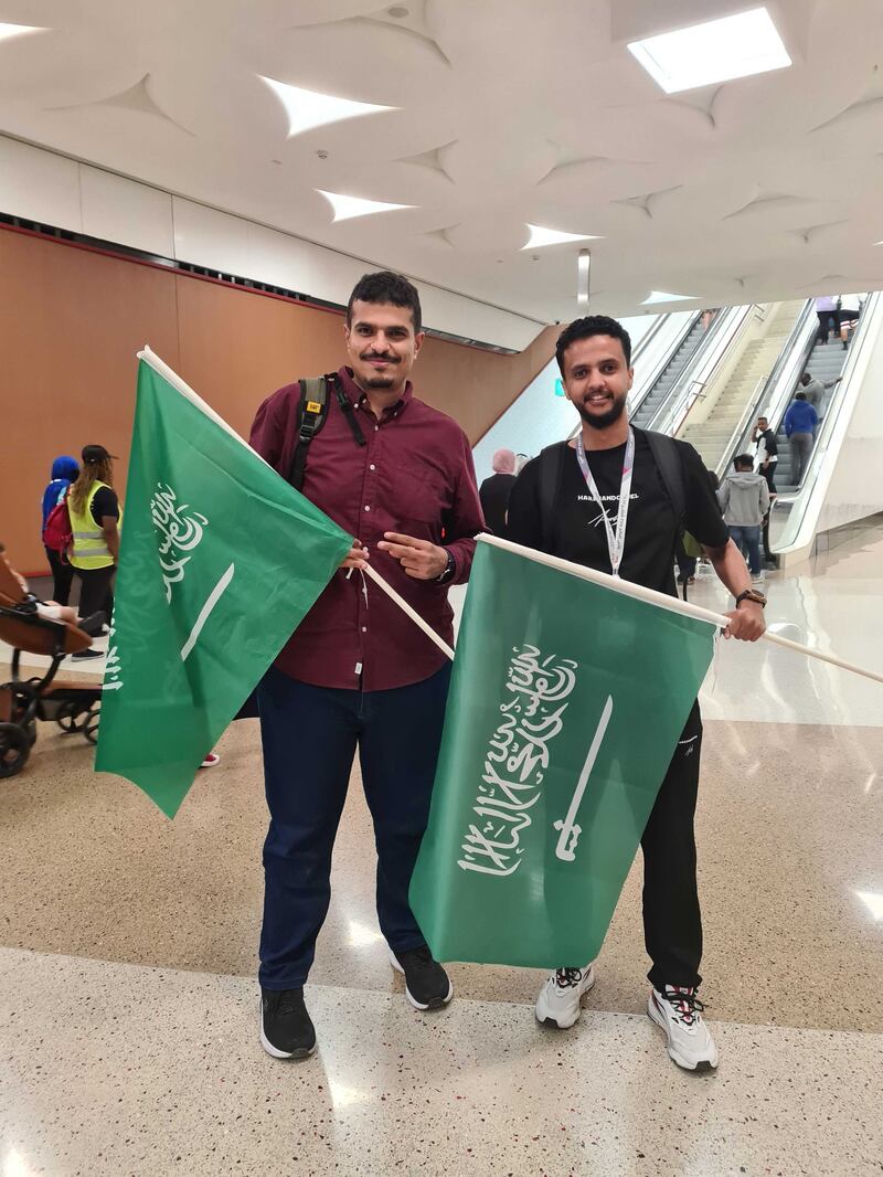 Abdul Hamam and Wael Dowairi are hoping for a Saudi Arabia win. Sarah Forster / The National