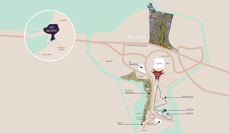 Above, a map of Yas Island and the developments in it. Courtesy Aldar