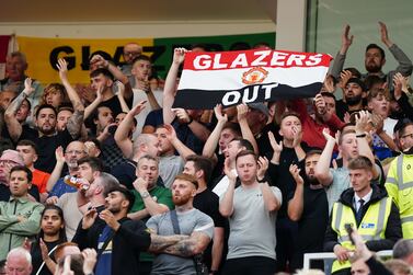 Manchester United fans wave anti-Glazer banners in the stands during the Premier League match at Old Trafford, Manchester. Picture date: Sunday September 4, 2022.