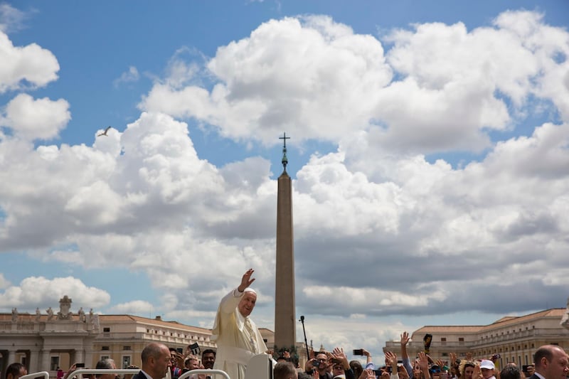 Pope Francis leaves St. Peter's Square after his weekly general audience at the Vatican on May 16, 2018. Alessandra Tarantino / AP Photo