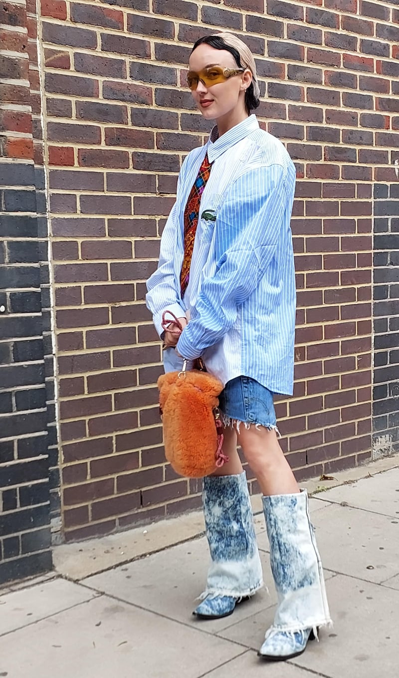 Bleached, folded boots spotted at London Fashion Week.