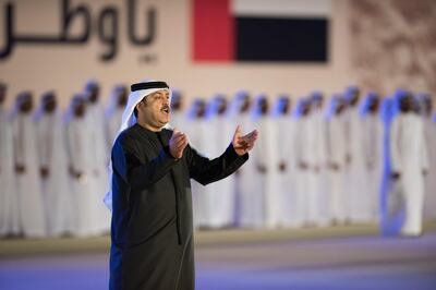 ABU DHABI, UNITED ARAB EMIRATES -  December 02, 2014: Singer, Mehad Hamad Al Muhairi, performs during 43rd National Day celebration at the Abu Dhabi National Exhibition Centre (ADNEC). 
( Mohamed Al Suwaidi  / Crown Prince Court - Abu Dhabi)
--- *** Local Caption ***  20141202MS_DSC9413.jpg