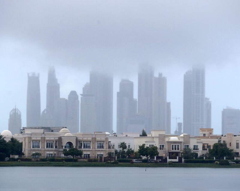 Dubai, United Arab Emirates - November 26, 2018: Rain comes down hard in the Springs. Monday the 26th of November 2018 in The Springs, Dubai. Chris Whiteoak / The National